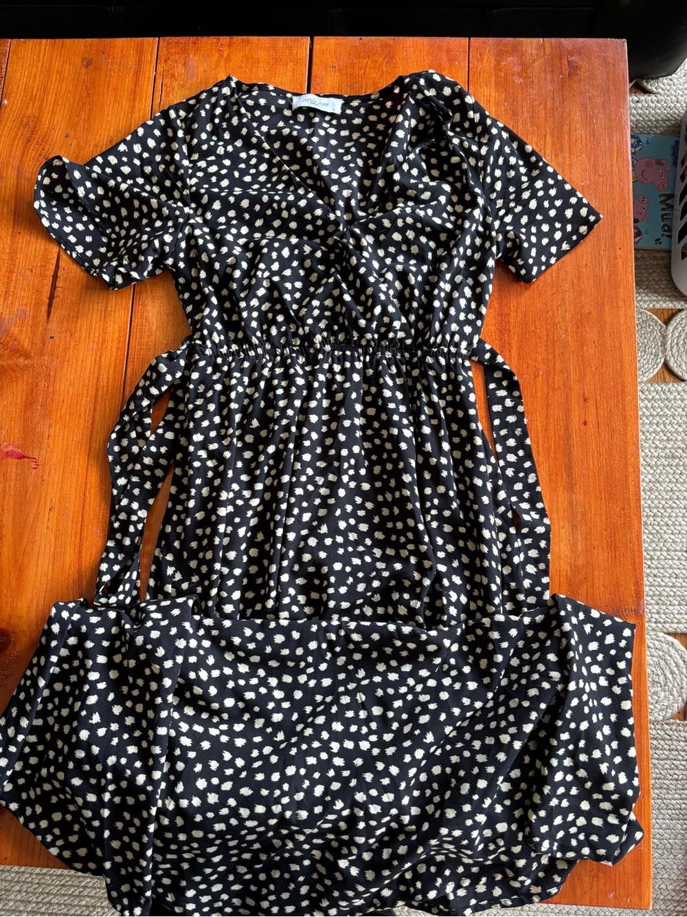 Carly Jean Los Angeles Black Midi Dress with Cream Spot Print